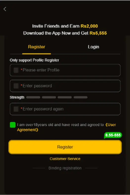 8555bet Game register