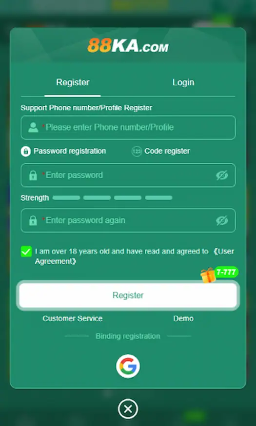 88Ka Game register