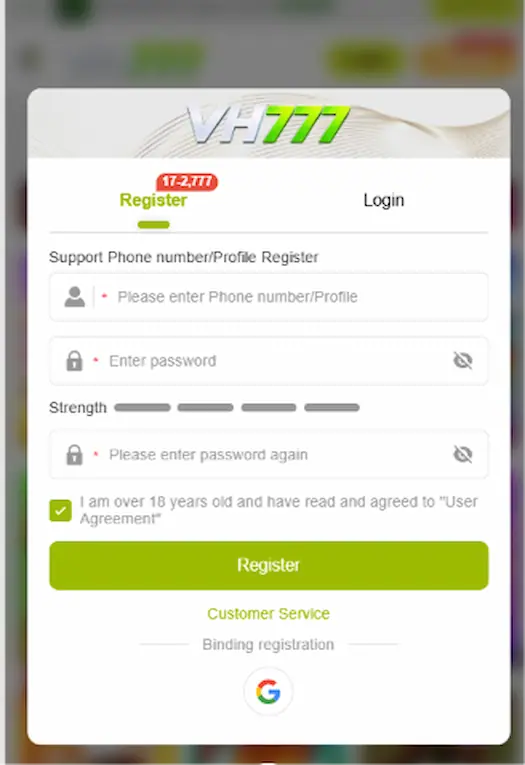 VH777 Game register
