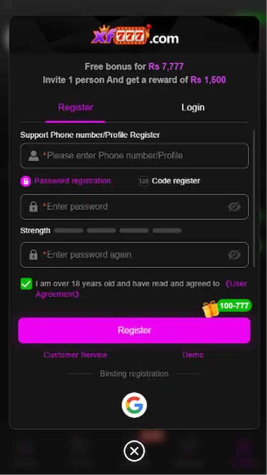 Xf777 Game register